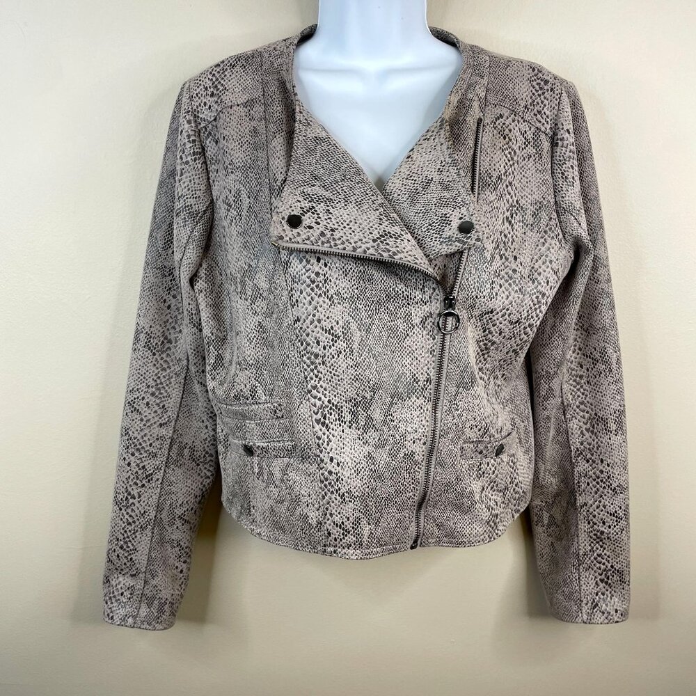 Haute Monde Faux Python Moto Jacket Large Urban Chic Snakeskin Edgy Full Zip
